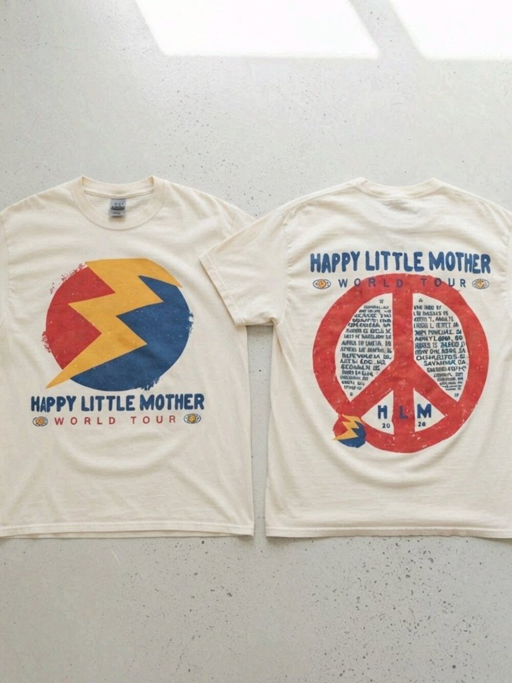 Happy Little Mother World Tour 2026 Peace Sign White Graphic T-Shirt Unisex